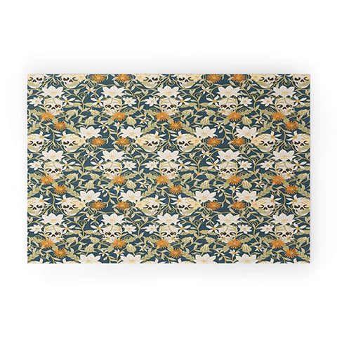 Little Arrow Design Co floral skulls blue Welcome Mat