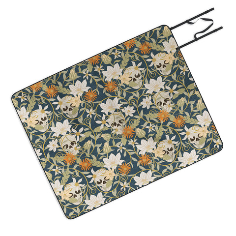 Little Arrow Design Co floral skulls blue Picnic Blanket