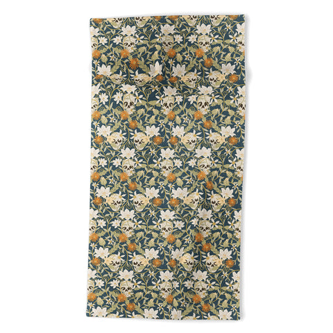 Little Arrow Design Co floral skulls blue Beach Towel