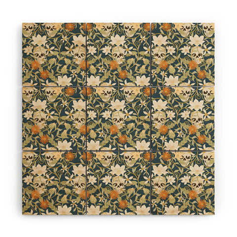 Little Arrow Design Co floral skulls blue Wood Wall Mural