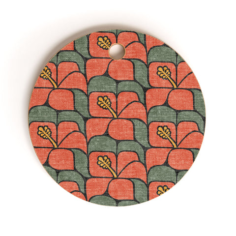 Little Arrow Design Co geometric hibiscus orange Cutting Board Round