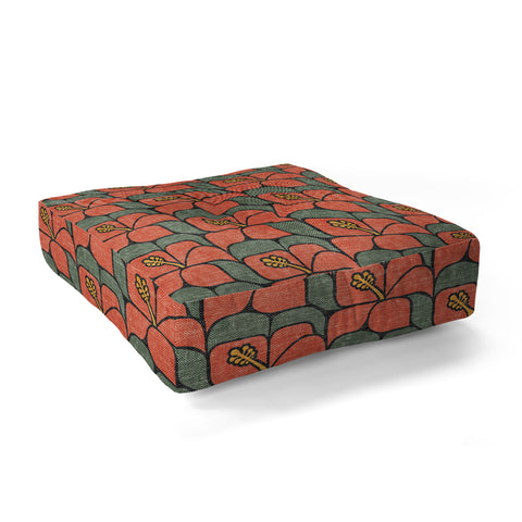 Little Arrow Design Co geometric hibiscus orange Floor Pillow Square