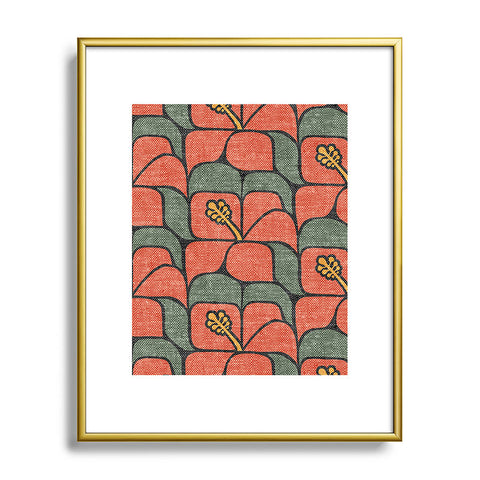 Little Arrow Design Co geometric hibiscus orange Metal Framed Art Print