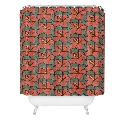 Little Arrow Design Co geometric hibiscus orange Shower Curtain