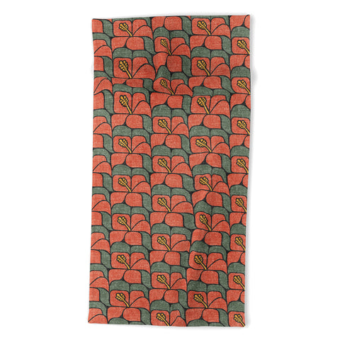 Little Arrow Design Co geometric hibiscus orange Beach Towel