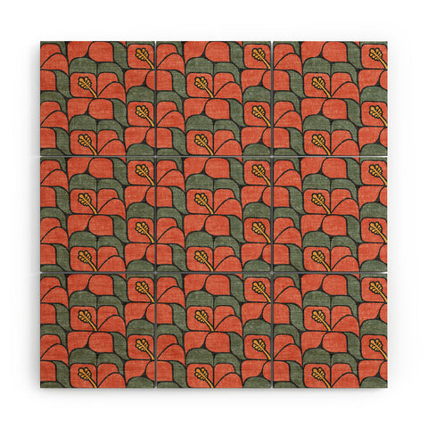 Little Arrow Design Co geometric hibiscus orange Wood Wall Mural
