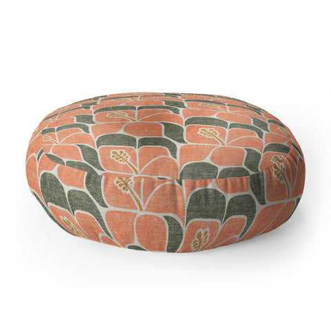 Little Arrow Design Co geometric hibiscus peach Floor Pillow Round