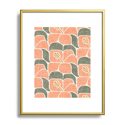 Little Arrow Design Co geometric hibiscus peach Metal Framed Art Print