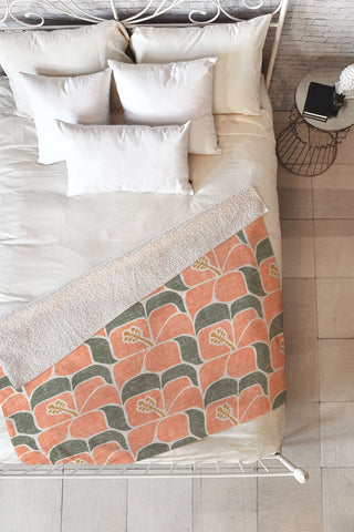 Little Arrow Design Co geometric hibiscus peach Fleece Throw Blanket