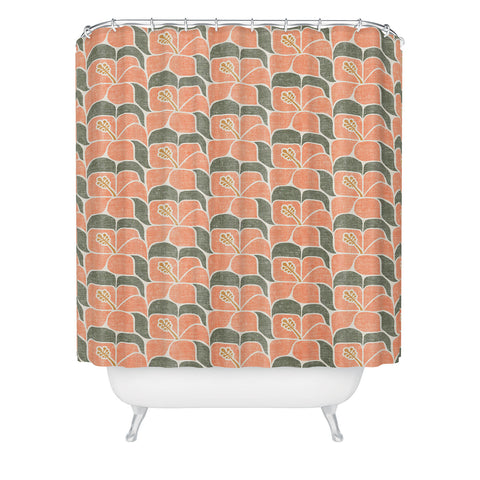 Little Arrow Design Co geometric hibiscus peach Shower Curtain