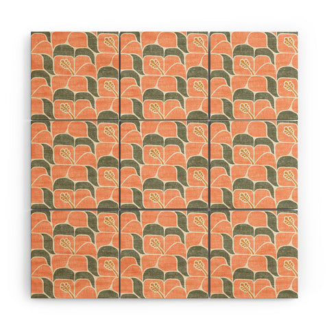 Little Arrow Design Co geometric hibiscus peach Wood Wall Mural
