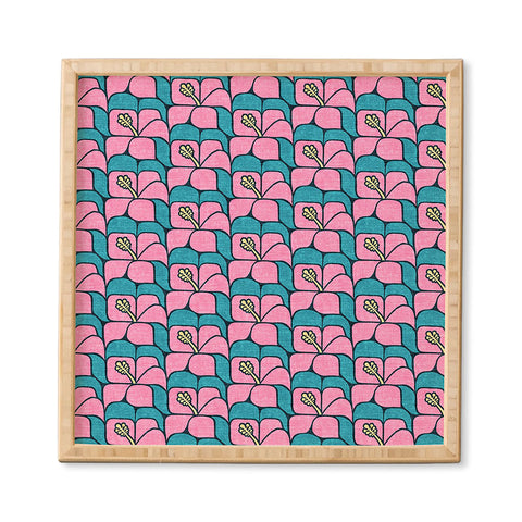 Little Arrow Design Co geometric hibiscus pink teal Framed Wall Art