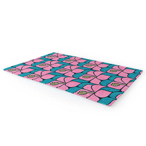 Little Arrow Design Co geometric hibiscus pink teal Area Rug