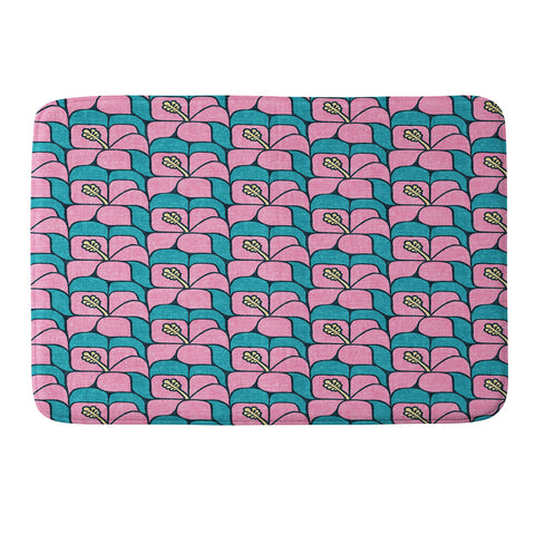 Little Arrow Design Co geometric hibiscus pink teal Memory Foam Bath Mat