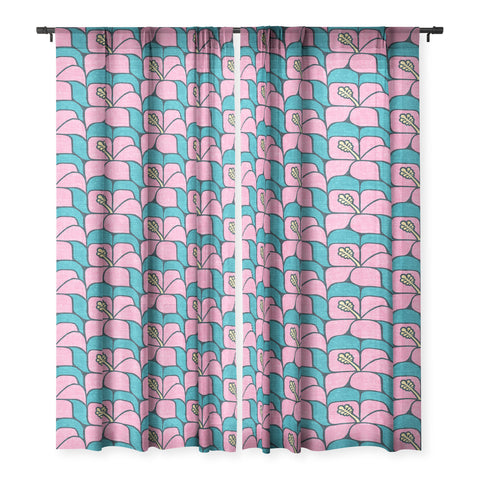 Little Arrow Design Co geometric hibiscus pink teal Sheer Non Repeat
