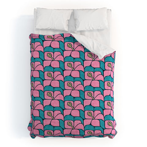 Little Arrow Design Co geometric hibiscus pink teal Duvet Cover