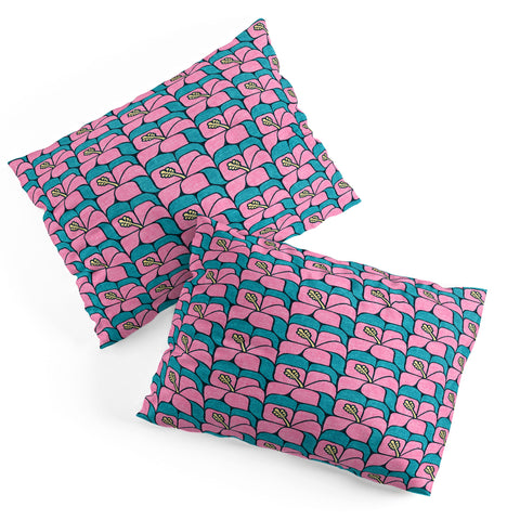 Little Arrow Design Co geometric hibiscus pink teal Pillow Shams