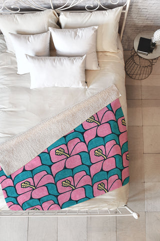 Little Arrow Design Co geometric hibiscus pink teal Fleece Throw Blanket