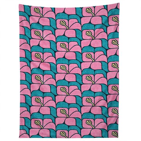 Little Arrow Design Co geometric hibiscus pink teal Tapestry