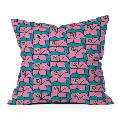 Little Arrow Design Co geometric hibiscus pink teal Throw Pillow