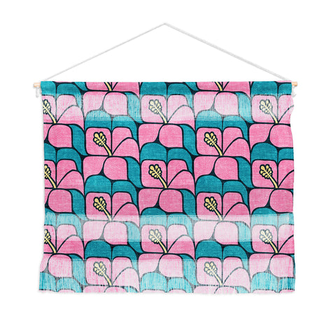 Little Arrow Design Co geometric hibiscus pink teal Wall Hanging Landscape