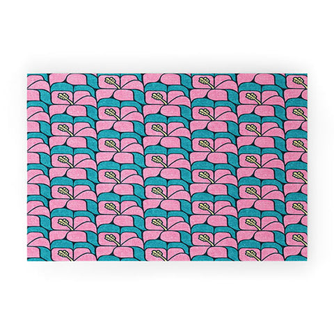 Little Arrow Design Co geometric hibiscus pink teal Welcome Mat