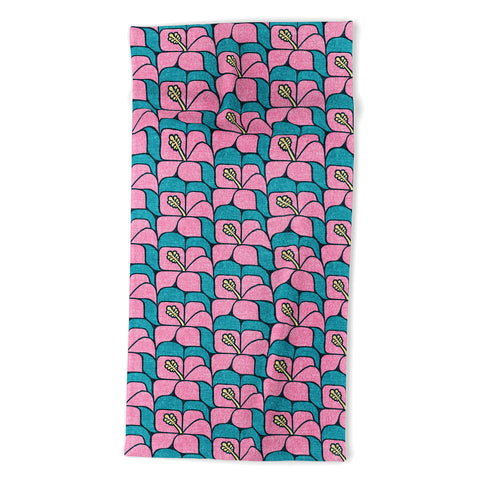Little Arrow Design Co geometric hibiscus pink teal Beach Towel