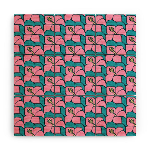 Little Arrow Design Co geometric hibiscus pink teal Wood Wall Mural