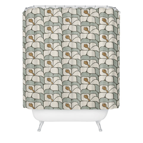Little Arrow Design Co geometric hibiscus sage Shower Curtain
