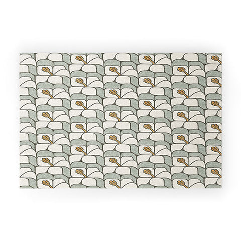 Little Arrow Design Co geometric hibiscus sage Welcome Mat