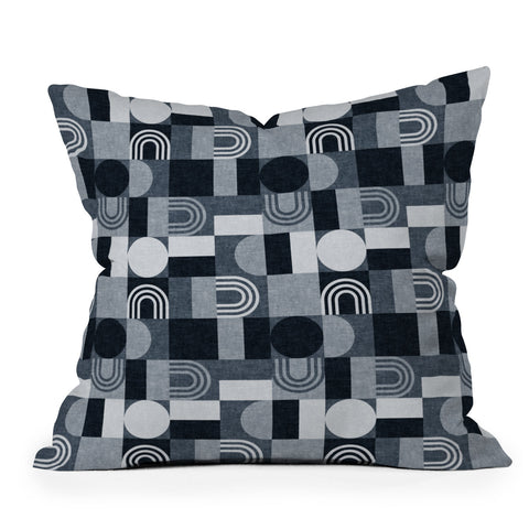 Little Arrow Design Co geometric patchwork navy Outdoor Throw Pillow