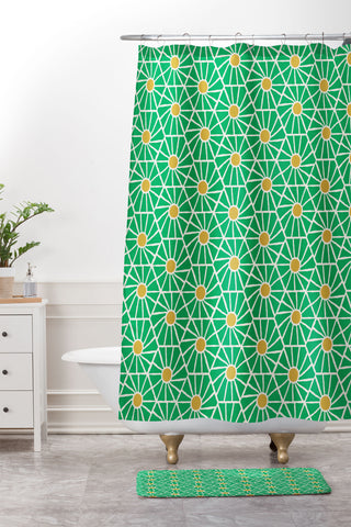 Little Arrow Design Co hexagon floral green Shower Curtain And Mat