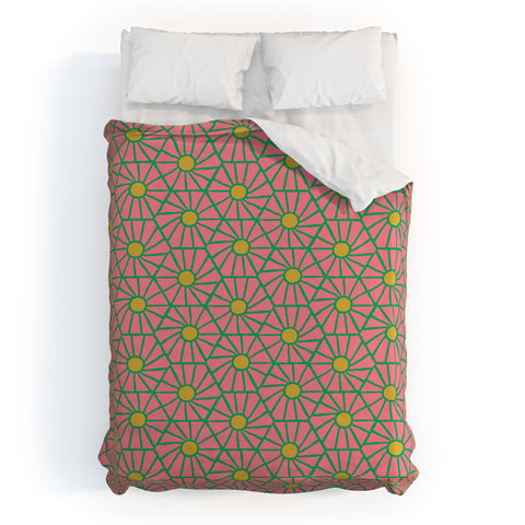 Little Arrow Design Co hexagon floral pink Duvet Cover
