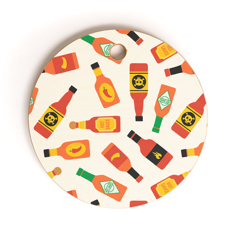 Little Arrow Design Co hot sauce bottles on cream Cutting Board Round