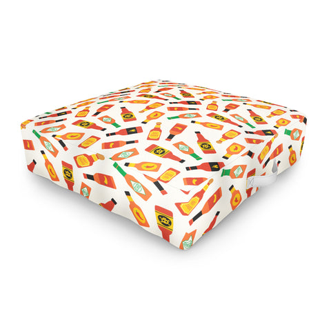 Little Arrow Design Co hot sauce bottles on cream Outdoor Floor Cushion