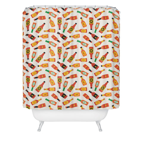 Little Arrow Design Co hot sauce bottles on cream Shower Curtain