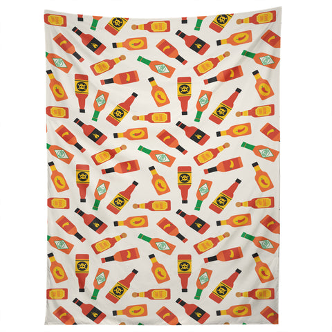 Little Arrow Design Co hot sauce bottles on cream Tapestry