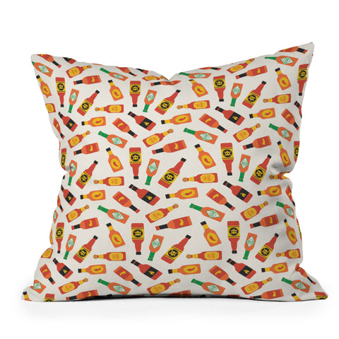 Little Arrow Design Co hot sauce bottles on cream Outdoor Throw Pillow
