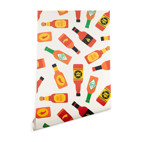 Little Arrow Design Co hot sauce bottles on cream Wallpaper