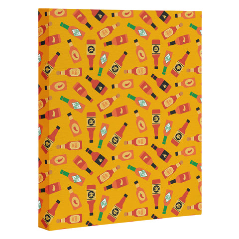 Little Arrow Design Co hot sauce bottles on yellow Art Canvas