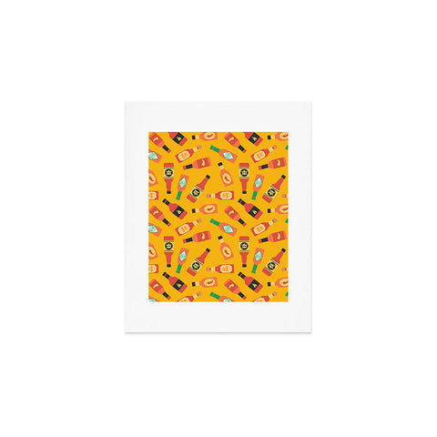 Little Arrow Design Co hot sauce bottles on yellow Art Print