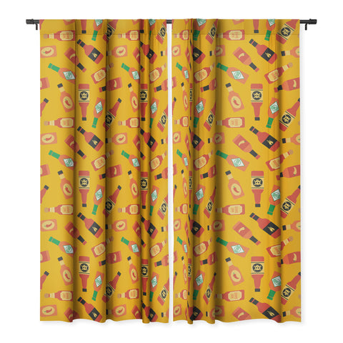 Little Arrow Design Co hot sauce bottles on yellow Blackout Window Curtain
