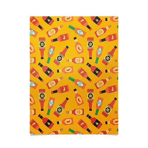 Little Arrow Design Co hot sauce bottles on yellow Poster