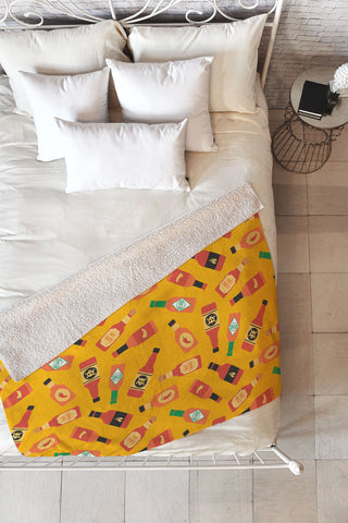 Little Arrow Design Co hot sauce bottles on yellow Fleece Throw Blanket