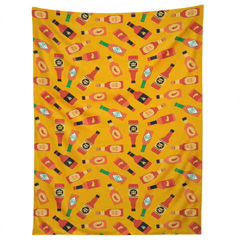 Little Arrow Design Co hot sauce bottles on yellow Tapestry