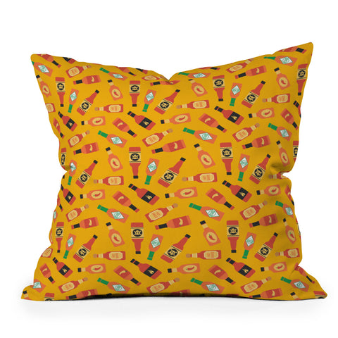 Little Arrow Design Co hot sauce bottles on yellow Throw Pillow