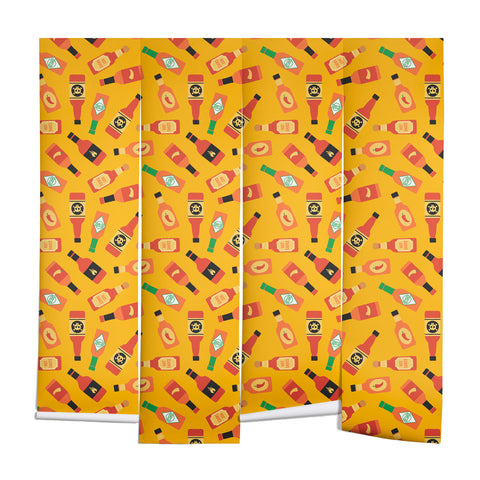 Little Arrow Design Co hot sauce bottles on yellow Wall Mural