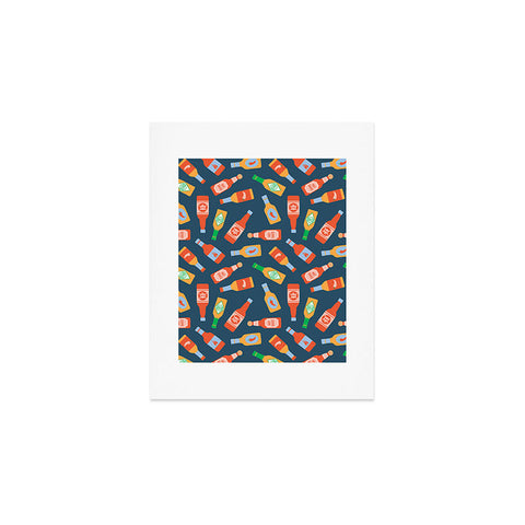 Little Arrow Design Co hot sauces bottles on blue Art Print