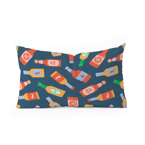 Little Arrow Design Co hot sauces bottles on blue Oblong Throw Pillow