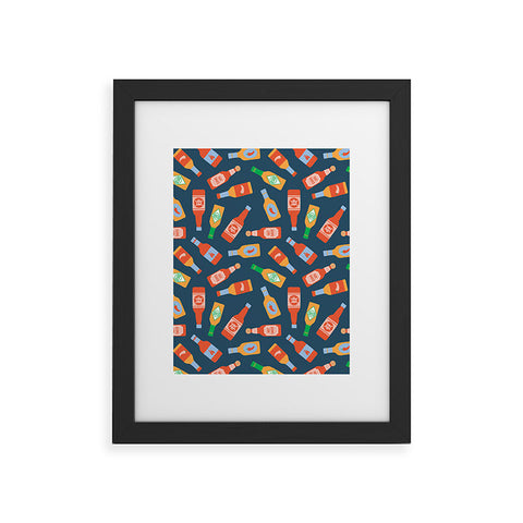 Little Arrow Design Co hot sauces bottles on blue Framed Art Print